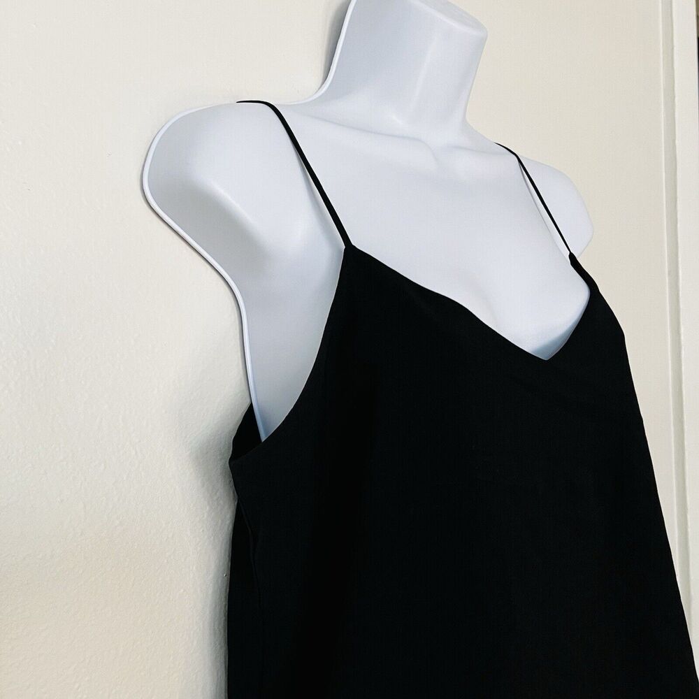 Amaryllis Spaghetti Strap Camisole Feather Trim Blouse Black Small Lined - Picture 3 of 10